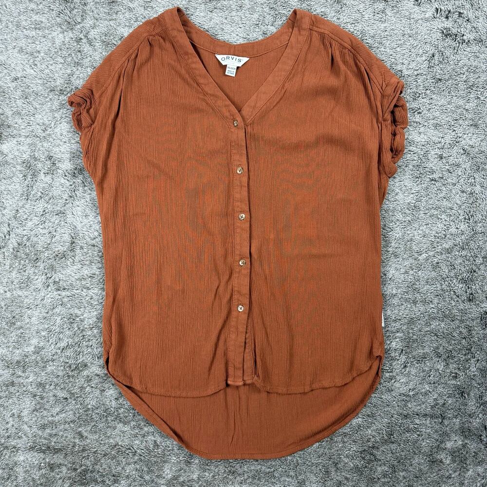 Orvis Short Sleeve Button Up Blouse Women's XS Orange